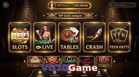 Main screen of VG70Game casino page for PK players
