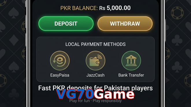 Deposit and withdrawal screen with PKR methods